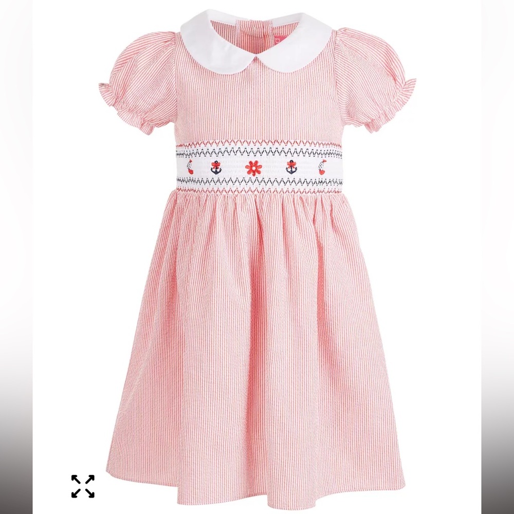 Nautical Girl's Seersucker Smocked Dress